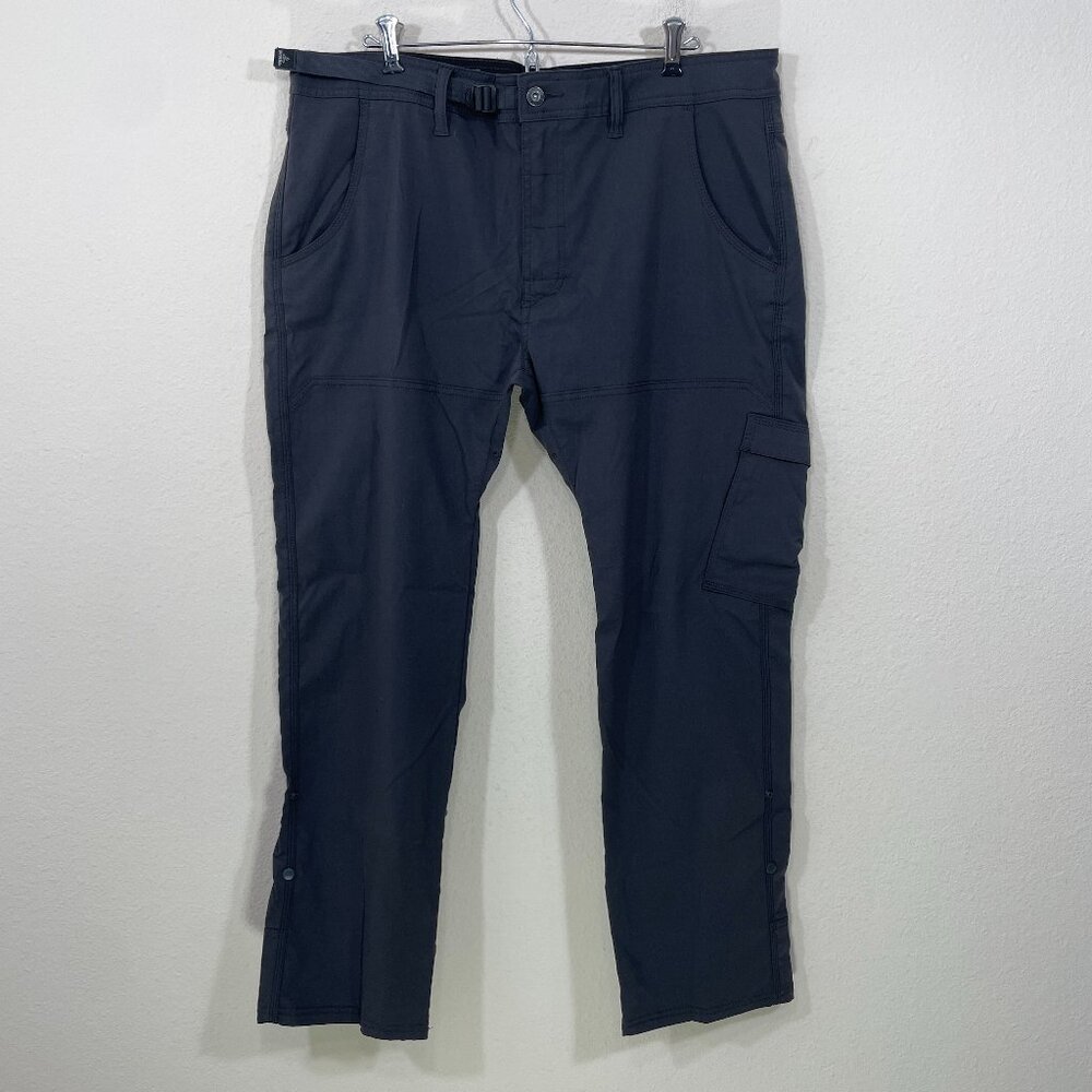 Prana Stretch Zion Mens 38W x 30L Gray Belted Straight Fit‎ Trail Hiking Pants